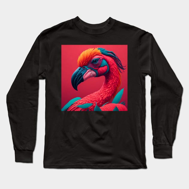Cool Colorful Flamingo Portrait Graphic Long Sleeve T-Shirt by click2print